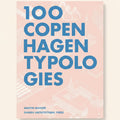 Book cover of '100 Copenhagen Typologies' with blue text on a light pink background