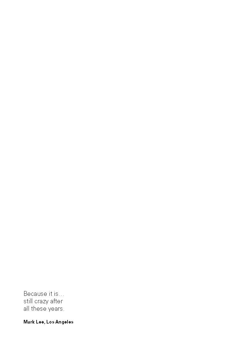 A minimalist typographic print featuring a quote from Mark Lee in Los Angeles, printed in black sans-serif text on a solid white background.