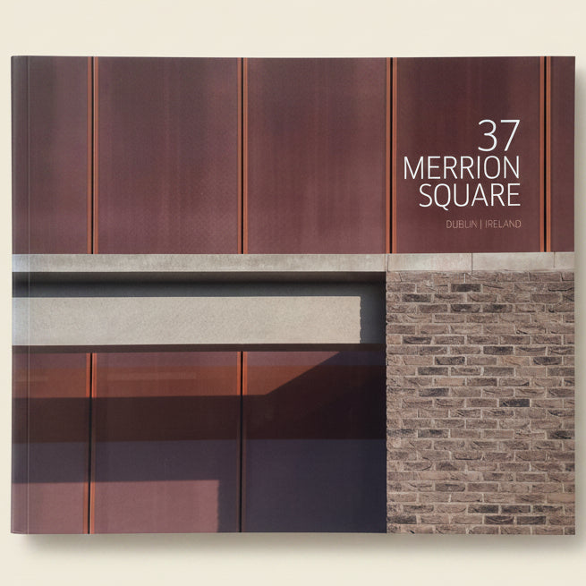 Brochure cover with '37 Merrion Square Dublin Ireland' text on a textured background