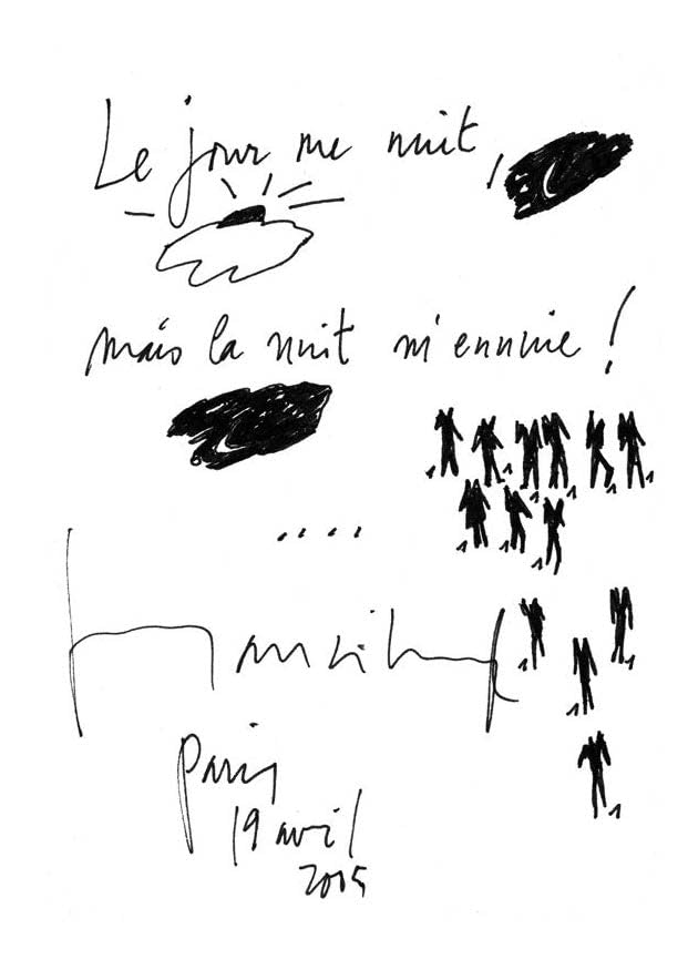 Handwritten text with artistic elements on a white background