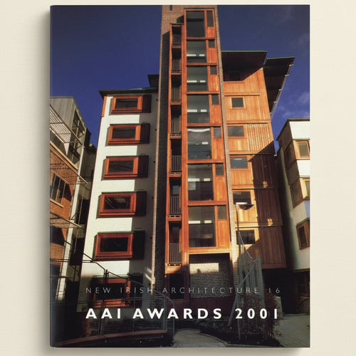 Modern architectural building with 'New Irish Architecture 16 AAI Awards 2001' text.