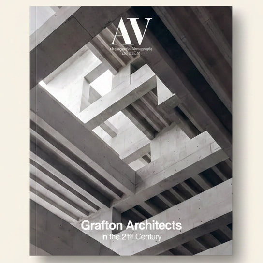 Cover of 'AV' magazine featuring Grafton Architects' work with architectural design elements.