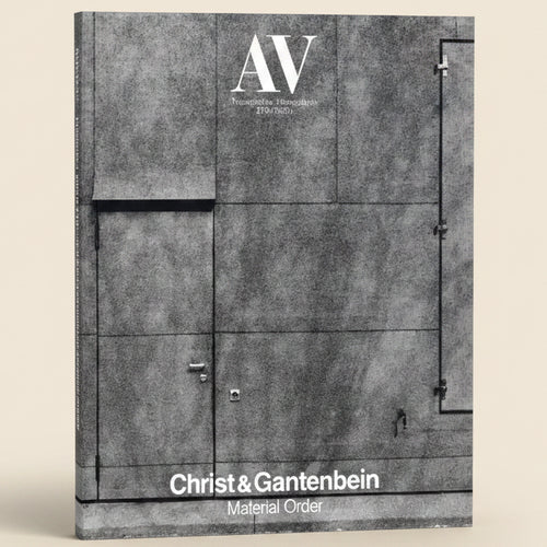 Cover of a book titled 'Material Order' by Christ & Gantenbein featuring a monochromatic image of doors.