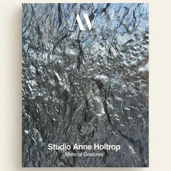 Cover of a book titled 'Studio Anne Holtrop: Material Gestures' with a textured design and 'AV' logo.