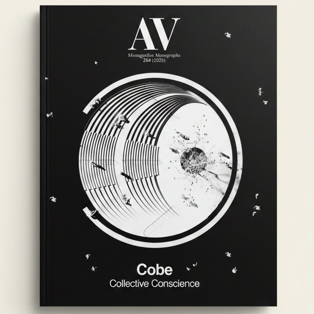 Black and white book cover for 'Cobe Collective Conscience' by Cobe, featuring a circular graphic illustration with concentric rings and abstract textures on a black background.