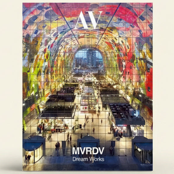 Colorful interior of a modern building with MVRDV branding