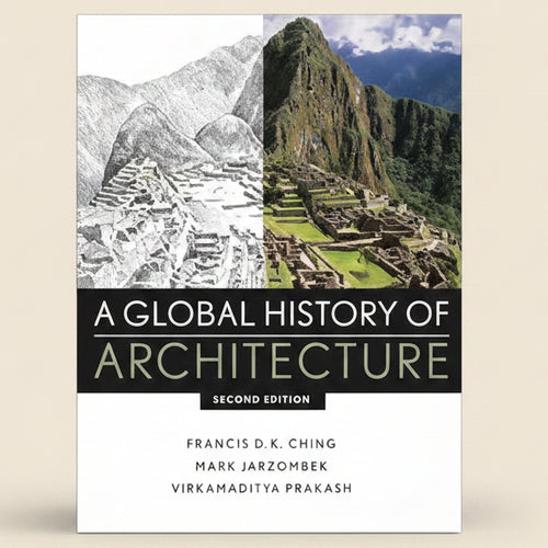 Book cover of 'A Global History of Architecture' with mountain and architectural illustration.