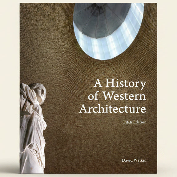 Book cover of 'A History of Western Architecture' with architectural elements and text.
