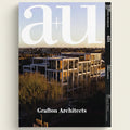 Cover of a magazine featuring Grafton Architects with architectural design and 'a+u' logo.