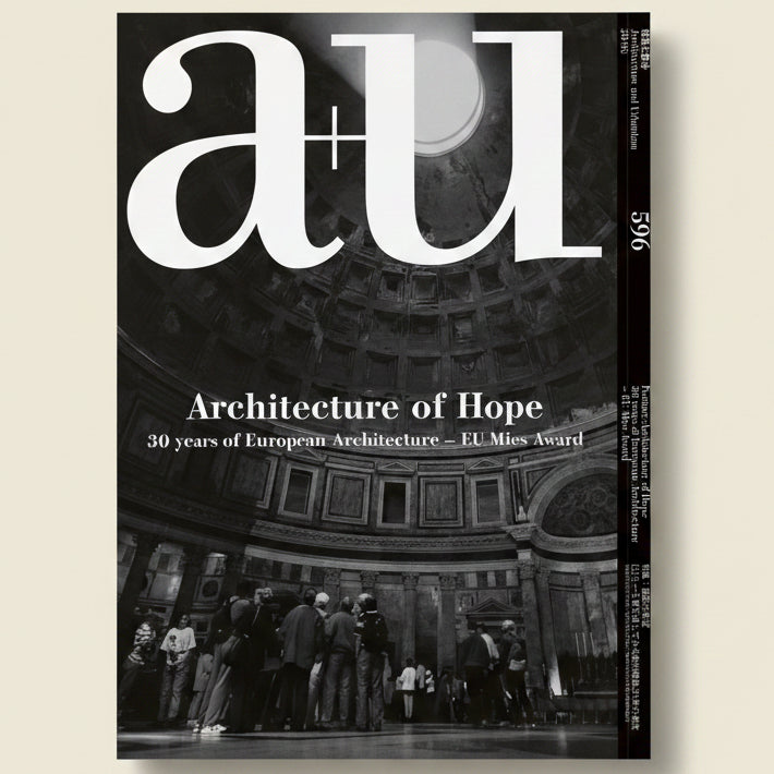 Magazine cover with architectural theme and text 'Architecture of Hope' and '30 years of European Architecture - EU Mies Award'.