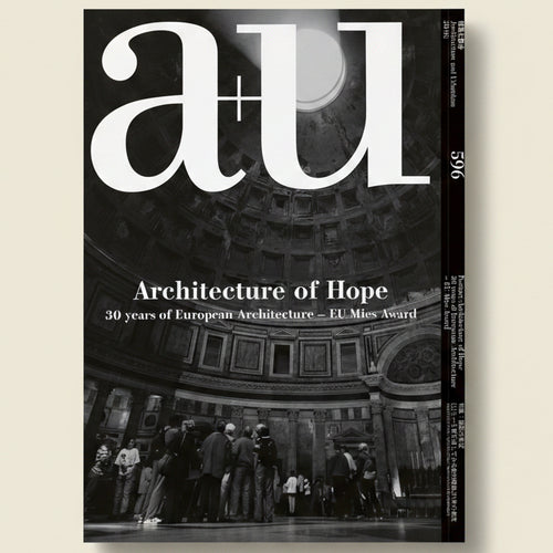Magazine cover with architectural theme and text 'Architecture of Hope' and '30 years of European Architecture - EU Mies Award'.