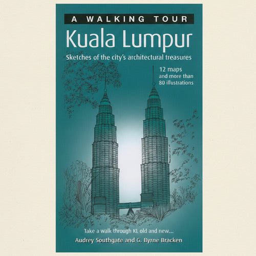Book cover of 'A Walking Tour Kuala Lumpur' with illustrations of the Petronas Towers.
