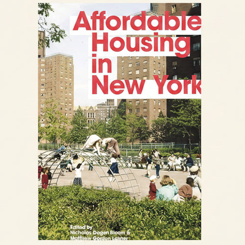 Book cover of 'Affordable Housing in New York' with a playground scene and apartment buildings.