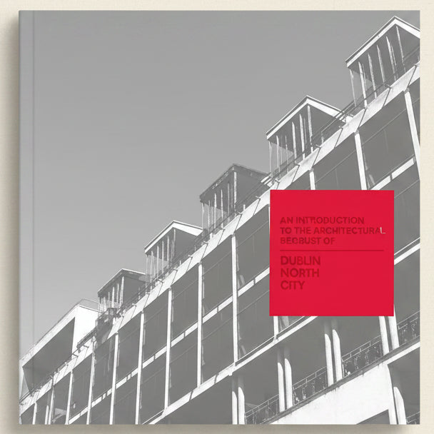 Red sign on a building with 'Dublin North City' text against a gray background