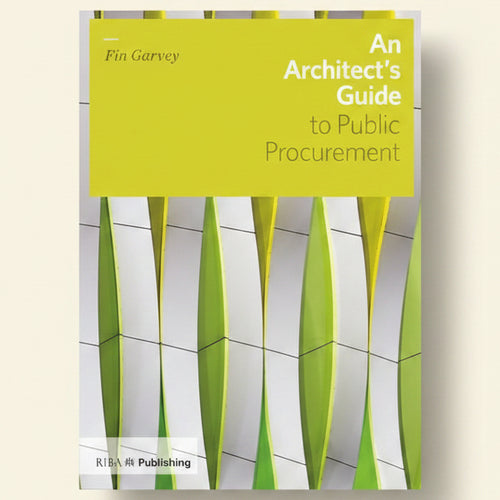 Book cover of 'An Architect's Guide to Public Procurement' with a yellow banner and green abstract design.