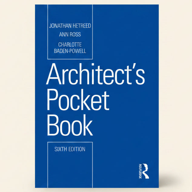 Book titled 'Architect's Pocket Book' by Jonathan Hetreed, Ann Ross, and Charlotte Bader-Powell with a blue cover.