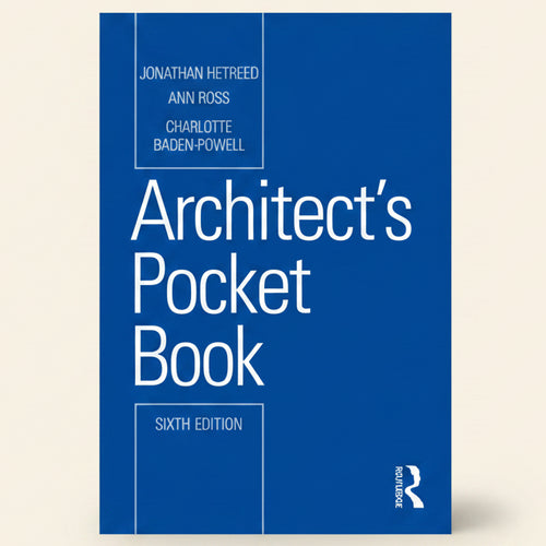 Book titled 'Architect's Pocket Book' by Jonathan Hetreed, Ann Ross, and Charlotte Bader-Powell with a blue cover.