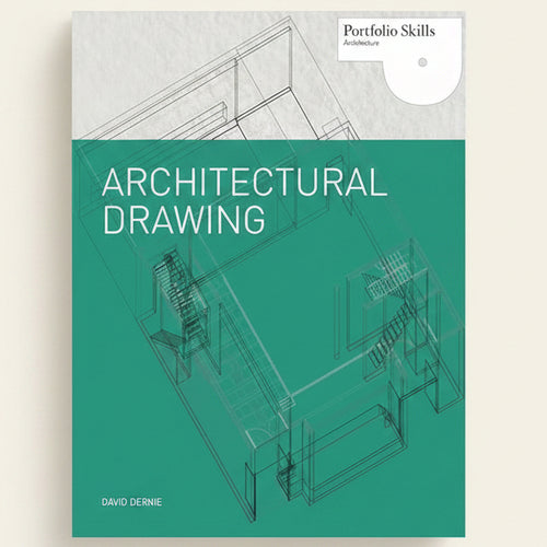 Book cover of 'Architectural Drawing' by David Dernie with architectural line drawing on a teal background.