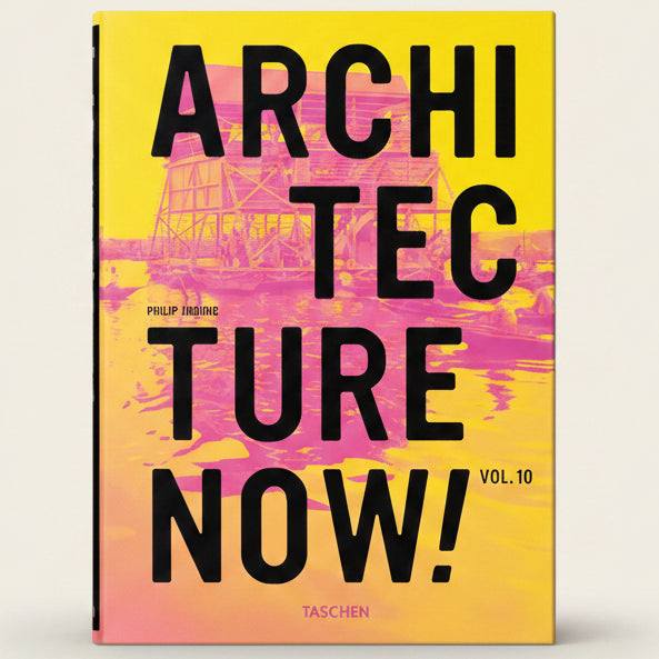 Book cover of 'Architecture Now! Vol. 10' with a colorful design and 'Taschen' branding.