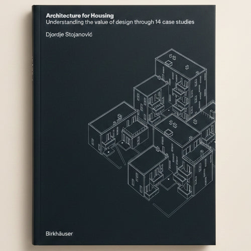 Book cover of 'Architecture for Housing' with architectural illustrations on a dark background