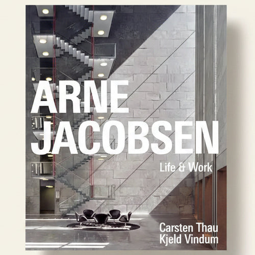 Book cover of 'Arne Jacobsen: Life & Work' with architectural design and text.