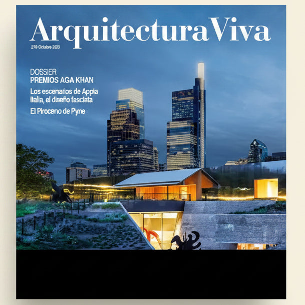 Cover of Arquitectura Viva magazine featuring a modern building and cityscape at night.