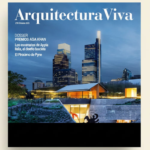 Cover of Arquitectura Viva magazine featuring a modern building and cityscape at night.