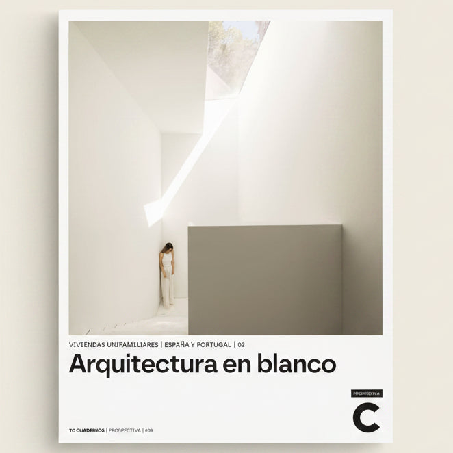 Book cover of 'Arquitectura en blanco' with minimalistic interior design and a lamp.
