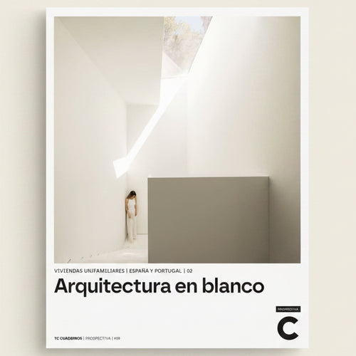 Book cover of 'Arquitectura en blanco' with minimalistic interior design and a lamp.