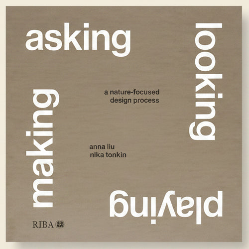 Book cover with text 'asking, looking, making, playing' on a beige background