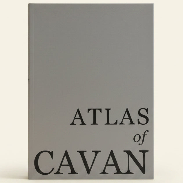 Gray book titled 'Atlas of Cavan' on a white background