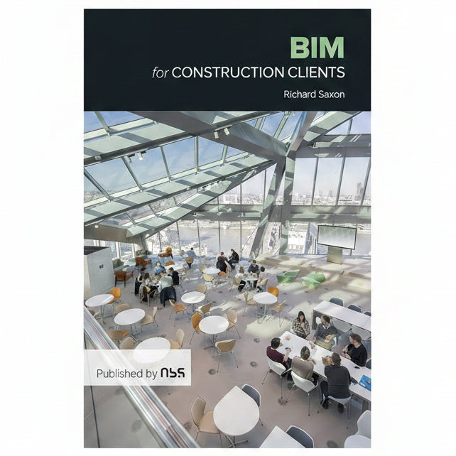Book cover of 'BIM for Construction Clients' with a modern office interior on the cover.