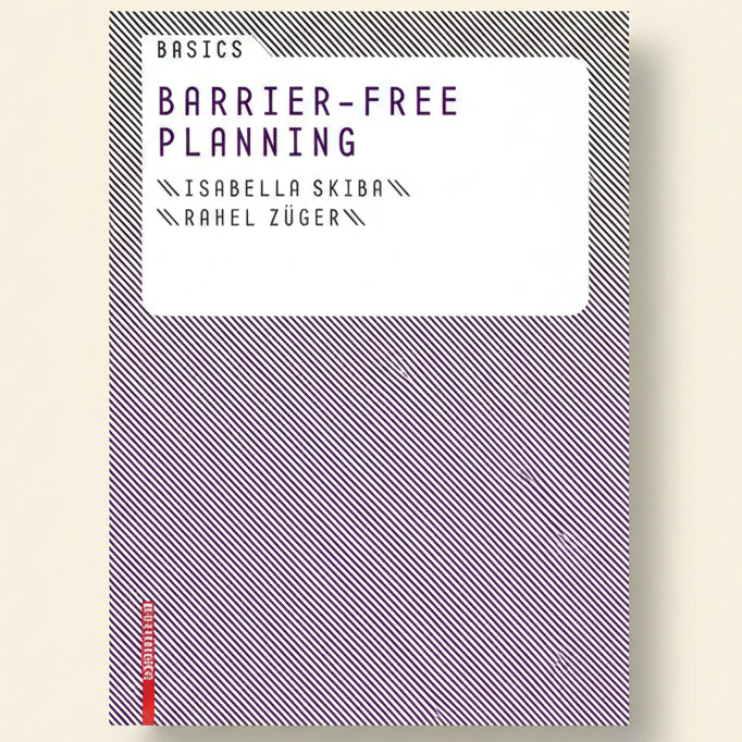Book cover of 'Barrier-Free Planning' with text and geometric design.