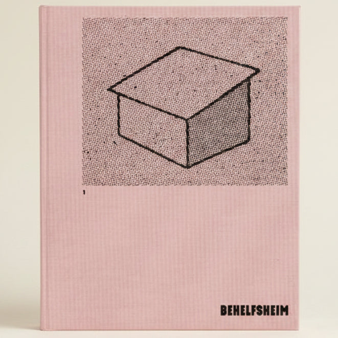 Geometric shape on a pink textured background with 'BEHELFSHHEIM' branding.