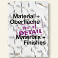 Book cover with text 'Material + Oberfläche best of DETAIL Materials + Finishes' on a textured white background.