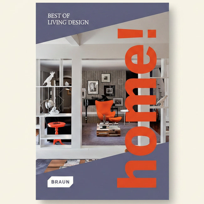 Book cover of 'Best of Living Design' by Braun with interior design images and large orange text.