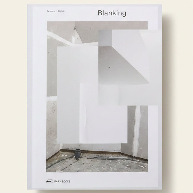 Book cover titled 'Blanking' with a minimalistic design featuring white panels in an interior setting.