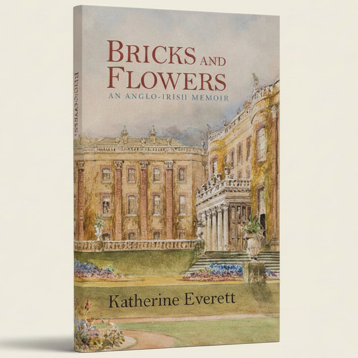 Book cover of 'Bricks and Flowers' with a large estate and flowers on the cover