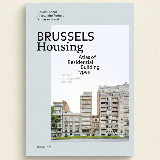 Book cover of 'Brussels Housing: Atlas of Residential Building Types' with images of buildings on a light gray background.