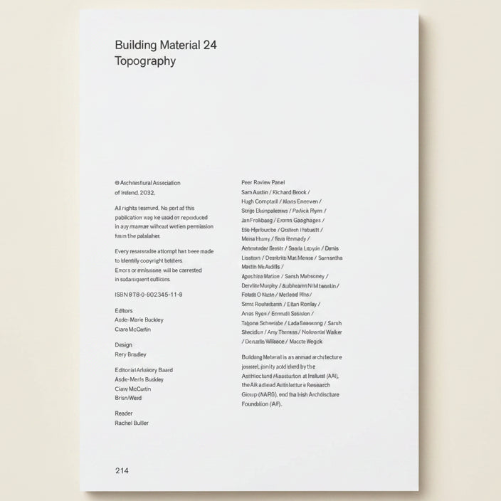 Page from a book or document titled 'Building Material 24 Topography' with text on a white background.