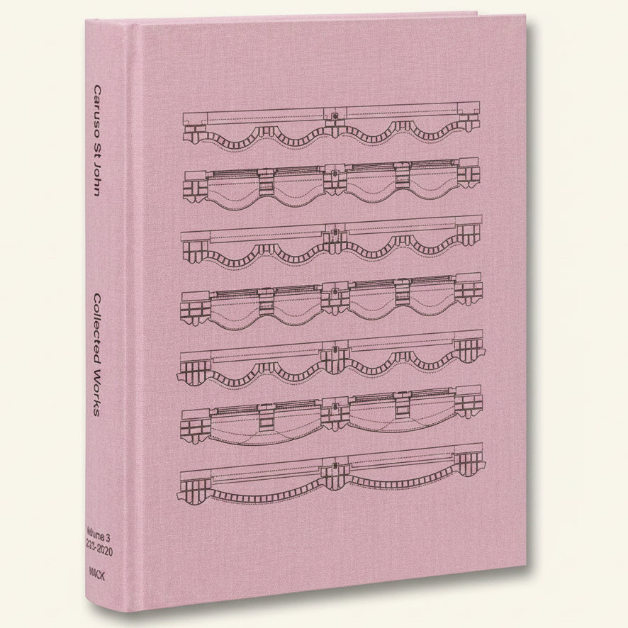 Pink book with black line drawings on a white background