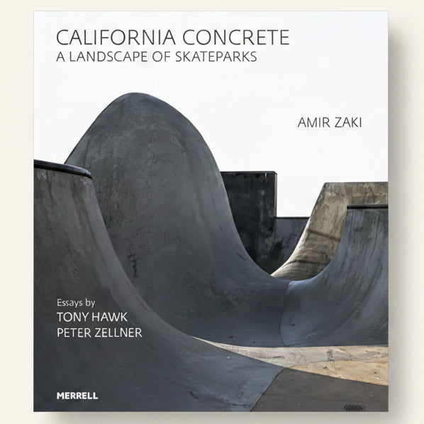 Book cover of 'California Concrete: A Landscape of Skateparks' with a concrete skatepark structure.