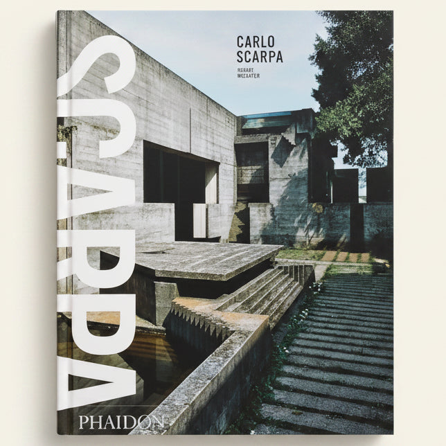 Book cover of 'Carlo Scarpa' by Phaidon with architectural image and text.