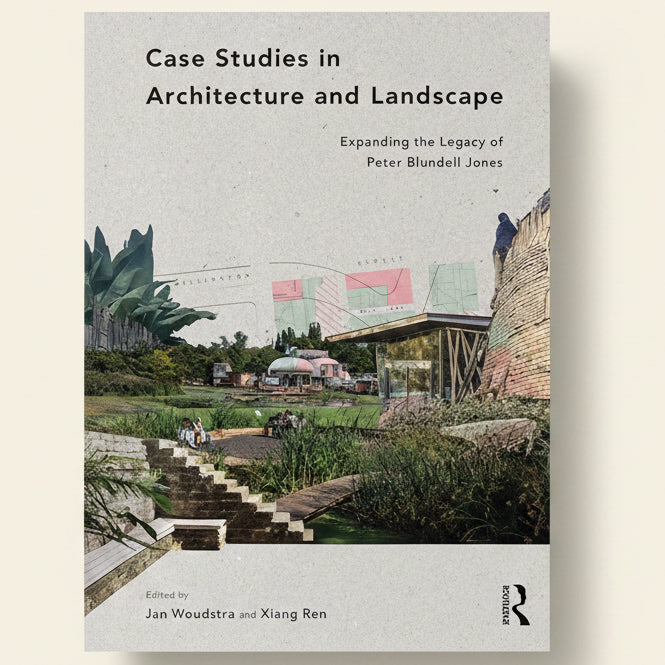 Book cover of 'Case Studies in Architecture and Landscape' with architectural design and text.