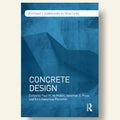 Book cover of 'Concrete Design' with abstract blue design and text about architecture.