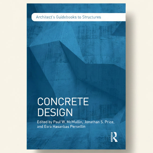 Book cover of 'Concrete Design' with abstract blue design and text about architecture.