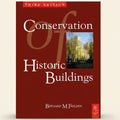 Book cover of 'Conservation of Historic Buildings' with a red background and a small image of a building.