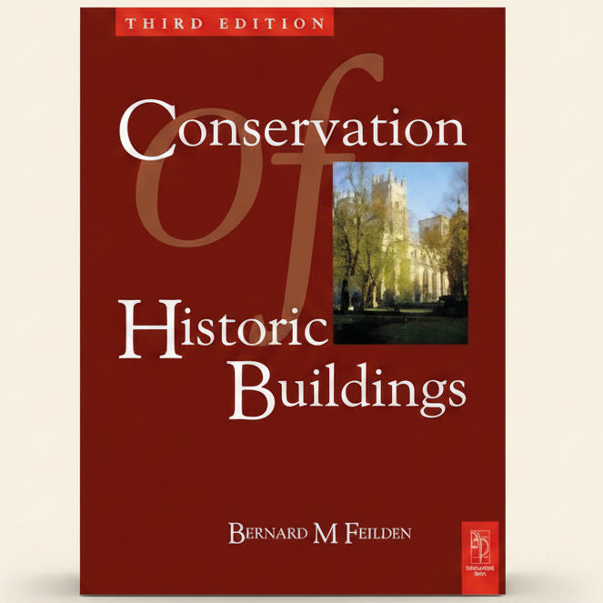 Book cover of 'Conservation of Historic Buildings' with a red background and a small image of a building.