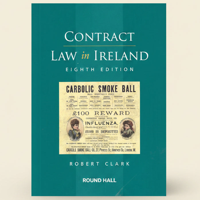 Book cover of 'Contract Law in Ireland' with a historical advertisement on a teal background