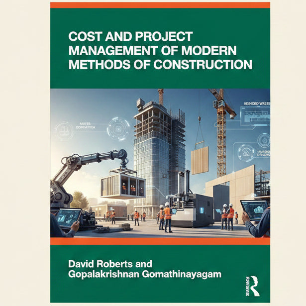 Book cover of 'Cost and Project Management of Modern Methods of Construction' with construction scene and text.